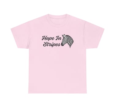 Hope In Stripes with Zebra Face Outline, Cotton Tee, Light Pink