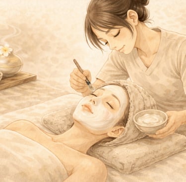 Tratamiento facial relajante en spa oriental con terapeuta y aceites.
