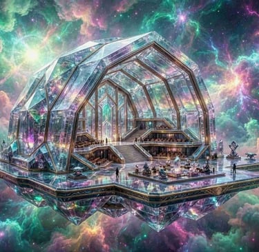 High-fidelity architectural visualization of a neuro-acoustic soundscape and dreamy music paradise.