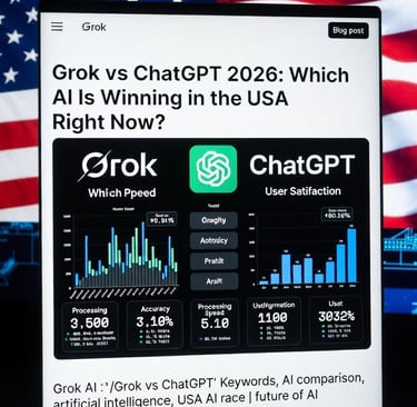 Grok vs ChatGPT 2026 comparison infographic with Grok 4 and ChatGPT logos side by side