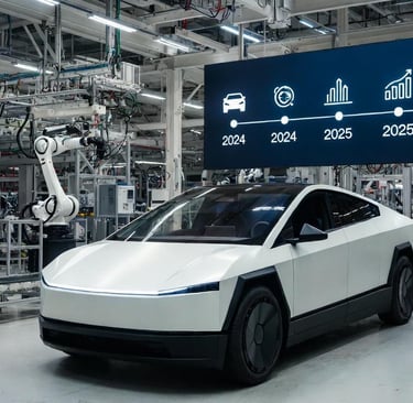 Tesla Cybercab on production line at Giga Texas with robotic arms and 2026 timeline