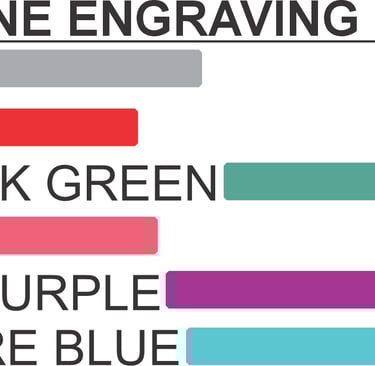 Custom magazine engraving colors chart featuring grey, red, peacock green, pink, purple, and blue swatches.