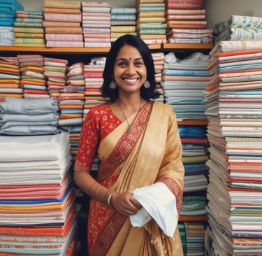 A customer happily holding a pack of ds tissue papers beside a cozy home setting.