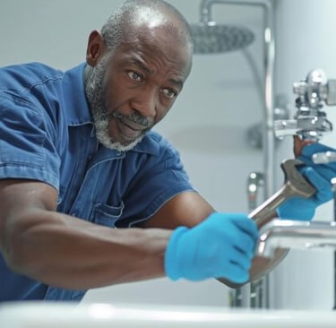 plombier professionnelle entrain d'installer de la plomberie dans une maison à Yaoundé