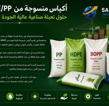 Industrial PP, HDPE, and BOPP woven bags from Sam India International for shipping cement and fertilizer.