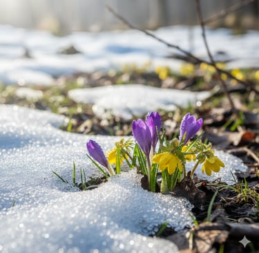 BeePolis. The first pollen layer. Beautiful flowers under the snow