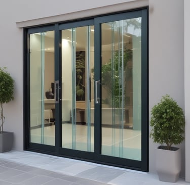 A sleek modern glass door with black and gold accents reflecting luxury and trust.
