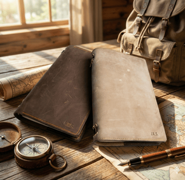 CUADERNO DE VIAJE EN CUERO ENGRASADO, TIPO PULL-UP AMERICANO