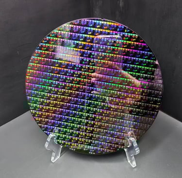 8-inch semiconductor wafer with patterned integrated circuits