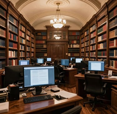 A cozy workspace with a laptop, notebook, and a steaming cup of coffee beside a window showing a cityscape at dawn.
