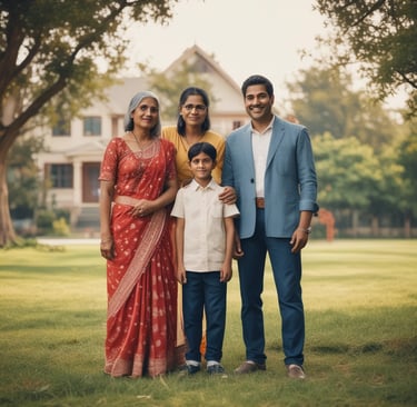 Happy family inspecting their newly booked plot with a Goodland agent.