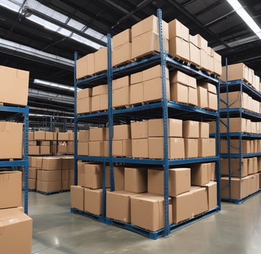 Close-up of hands scanning barcodes on wholesale products in a well-organized storage area.