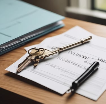 A calm office space with earthy blue tones and a moonstone centerpiece on the desk.