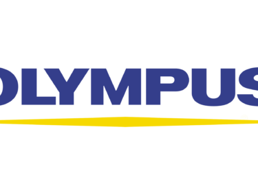 Olympus logo featuring blue bold text above a thin yellow underline on a black background.