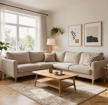 An elegant dining area featuring a polished wooden table with intricate carvings and matching chairs.