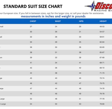 sparco sizing chart US and Europe