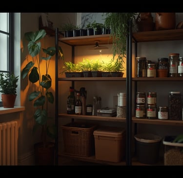 Apartment homesteading for beginners with indoor herbs, microgreens, food storage, and small-space self-sufficiency setup.