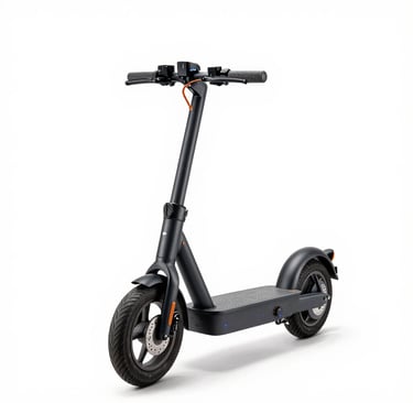 Round image of a sleek electric scooter with a clean white backdrop