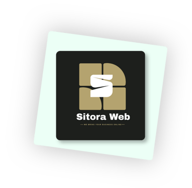 Sitora Web agency logo with a white letter S over gold geometric shapes on a dark background.