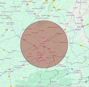 Carte de localisation, zone d'intervention de l'entreprise