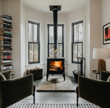 Poêle à bois salon flammes design