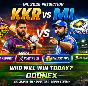 IPL 2026 prediction banner for KKR vs MI with cricket match analysis and fantasy tips.