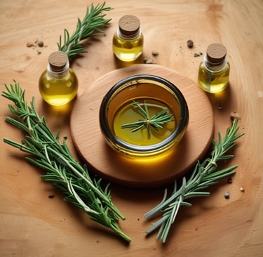 Rosemary oil applied to scalp to support natural hair growth and thinning hair