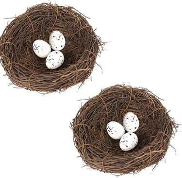 Set of faux bird nests with eggs