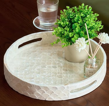 Vietnamese capiz shell serving tray with handles