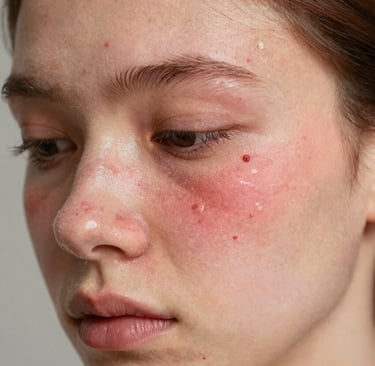 A young woman with freckles on her face