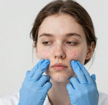 A young woman with freckles on her face