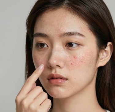 A young woman with freckles on her face