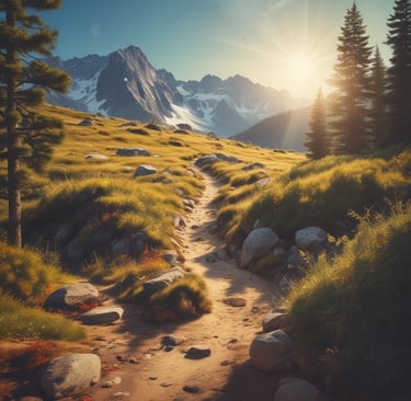 A cozy workspace with a notebook, pen, and a cup of tea beside a softly glowing lamp.