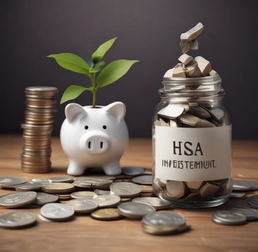 a man holding a jar with a savings label on it