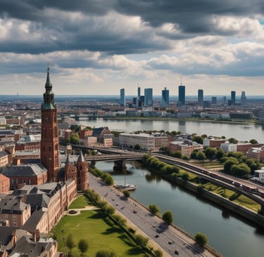 a large clock tower with a clock tower in the background in mannheim city germany