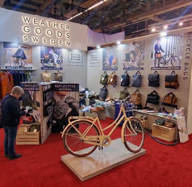Weather Goods Sweden custom wooden exhibition stand at Eurobike Frankfurt.