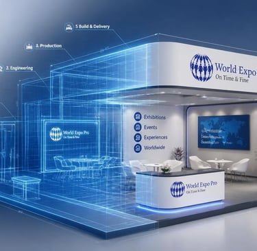 World Expo Pro custom exhibition stand design and build process from blueprint to final premium pavilion in Düsseldorf.