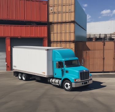 A SwiftFreight truck carefully loaded with pallets, ready to hit the road at sunrise.