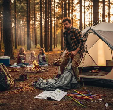 Monte a barraca antes de sair de casa, homem com dificuldades em montar uma barraca de acampamento