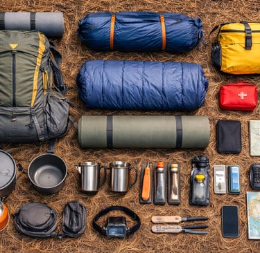 Para o acampamento, organize tudo em categorias