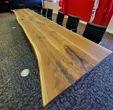 20ft solid maple boardroom table — custom grain detail