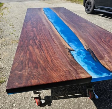 black walnut epoxy waves feature boardroom table side view