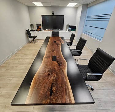 12ft Black Walnut Epoxy Boardroom Table Front View