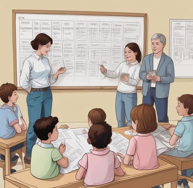 A welcoming classroom with a friendly teacher engaging students online.