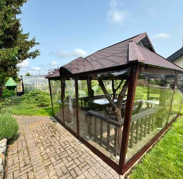 pavėsinė su tentu tentas rudas skaidrus