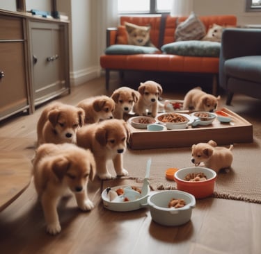 a husky dog eating out of a metal bowl