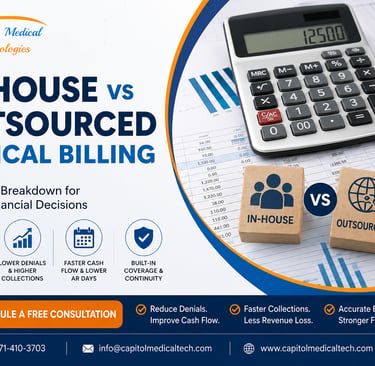 In-house vs outsourced medical billing cost comparison for healthcare practices with calculator, financial reports.
