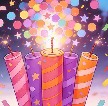 a birthday cake with candles and confetti