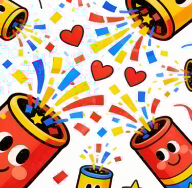 a group of cartoon characters with balloons and balloons