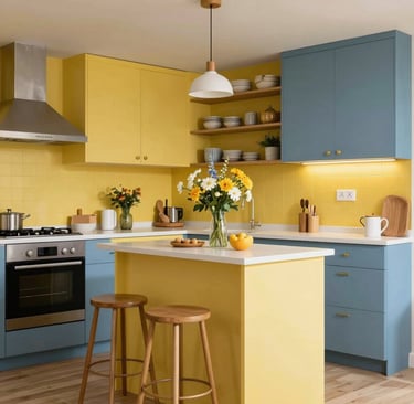 A bright, modern kitchen with sleek countertops and warm wooden cabinets bathed in natural light